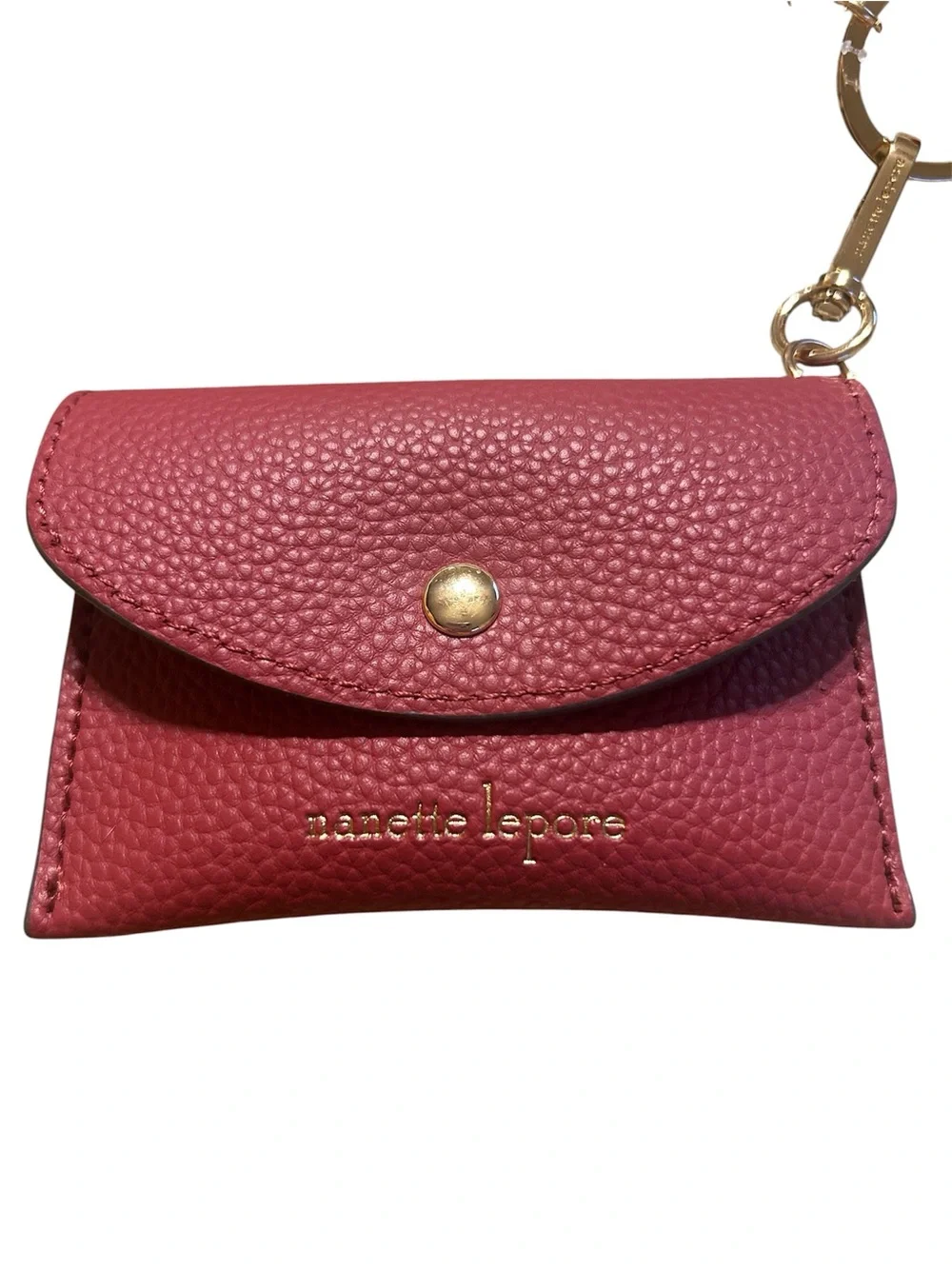 Nanette Lepore Red Pebbled Faux Leather Card Pouch with Keychain & Charms